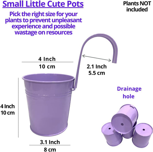 LaLaGreen Small Hanging Planters Outdoor - 10 Pack, 4 Inch Rainbow Planter Colorful Flower Pots Metal Iron, Rail Balcony Garden Deck Railing Plant Hanger Fence Wall, Herb Bucket Indoor Window Boxes