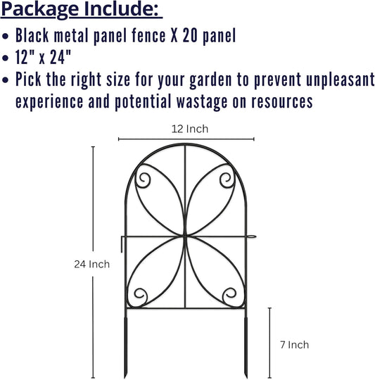 ShopLaLa Animal Barrier Fence (20 Panels) 12in(L) x 24in(H) Rustproof Black Metal Wire Fencing Flower Edging for Landscape Patio Yard Outdoor No Dig Decorative Garden Boarder Fences for Yard D-B24