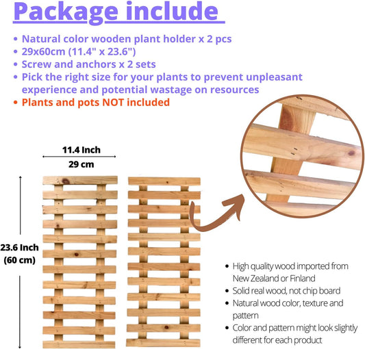 ShopLaLa Wooden Wall Planter - 2 Pack Wall Hanging Planters for Indoor Plants Ladder Wall Mount Natural Wood Holder Flower Pots Vertical Living Balcony Unique Large Green Plant Decor 23.6" (60cm)