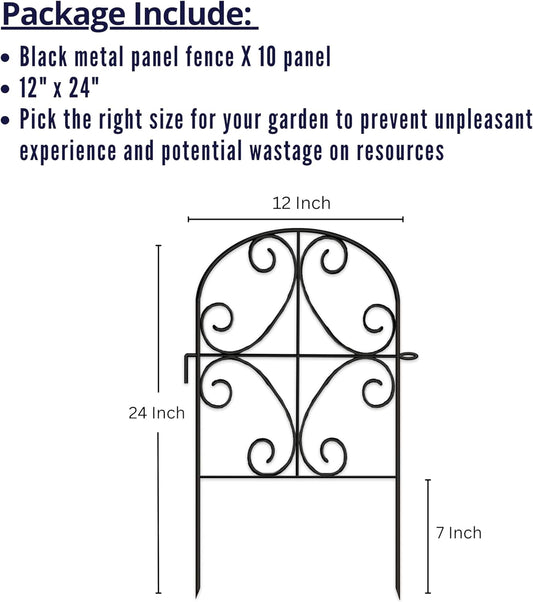 ShopLaLa Garden Fence Border Animal Barrier (10 Panels) 12in(L) x 24in(H) Wire Fence Butterfly Arch Panel Outdoor Fencing Rustproof Metal for Lawn Landscape Decor Small Dog Fences for The Yard No Dig