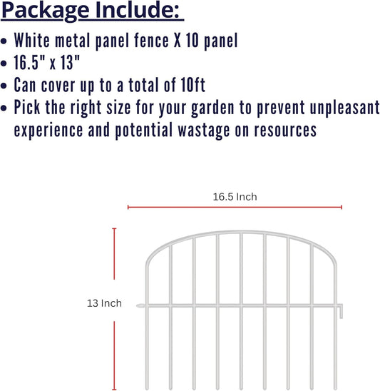 ShopLaLa Garden Fence Border (10 Panels) 12in(L) x 16.5in(H) Decorative Metal Wire Animal Barrier Fencing, Rustproof Flower Edging for Landscape Patio Outdoor Decor, Dog Gates and Border White M-L16.5