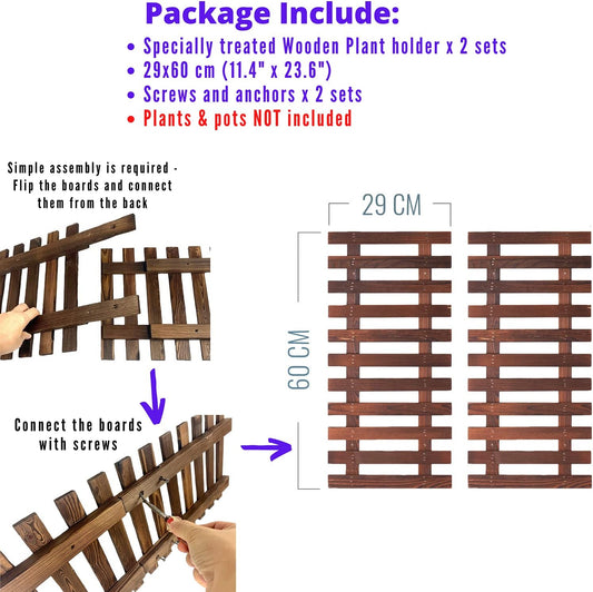 ShopLaLa Wall Planter - 2 Pack Wooden Hanging Planter for Indoor Plants Wall Mount Plant Stand Ladder Outdoor Vertical Garden Unique Live Orchid Planter Holder Display Large Wall Decor 23.6" (60cm)