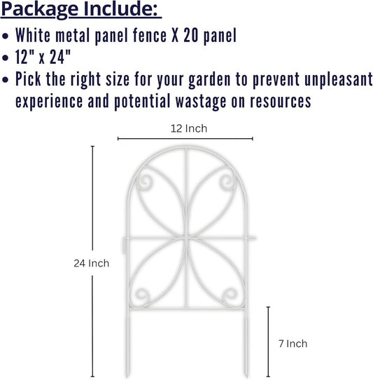 ShopLaLa Animal Barrier Fence (20 Panels) 12in(L) x 24in(H) Rustproof White Metal Wire Fencing Flower Edging for Landscape Patio Yard Outdoor No Dig Decorative Garden Boarder Fences for Yard D-B24