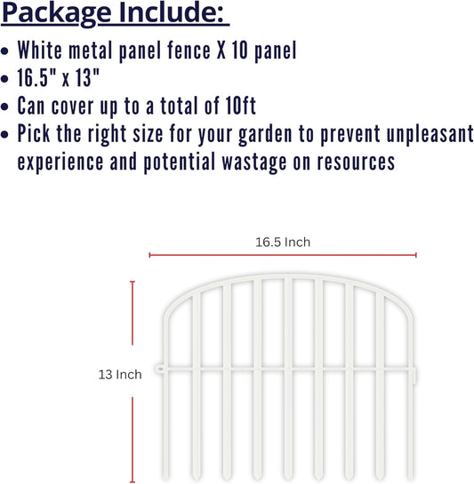 ShopLaLa Decorative Fences (10 Panels) 12in(L) x 16.5in(H) Rustproof White Metal Wire Animal Barrier Fence, Flower Edging for Landscape Outdoor Patio Decor Dog Yard Gates Fences Tall No Dig D-P13-16.5