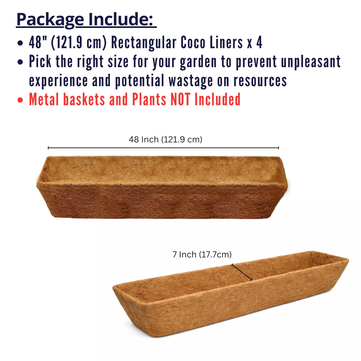 LaLaGreen Rectangular Coconut Coir Replacement Liners for Window Boxes