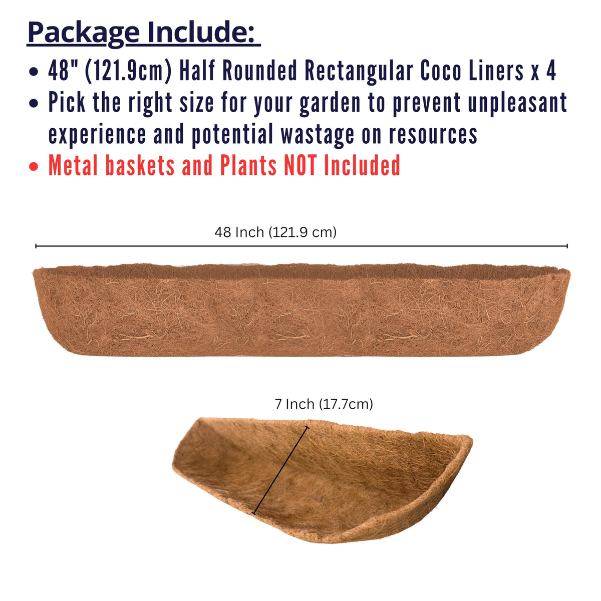LaLaGreen Half-Round Rectangular Coconut Coir Replacement Liners