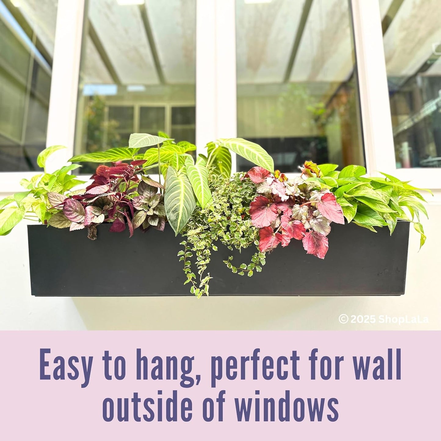 LaLaGreen Planter Boxes Outdoor (40 Inch, 1 Pack) Large Rectangular Self Watering System, Black Window Flower Boxes with Bracket Vertical Plant Container Wall Mount Indoor Succulent Herb Garden Home