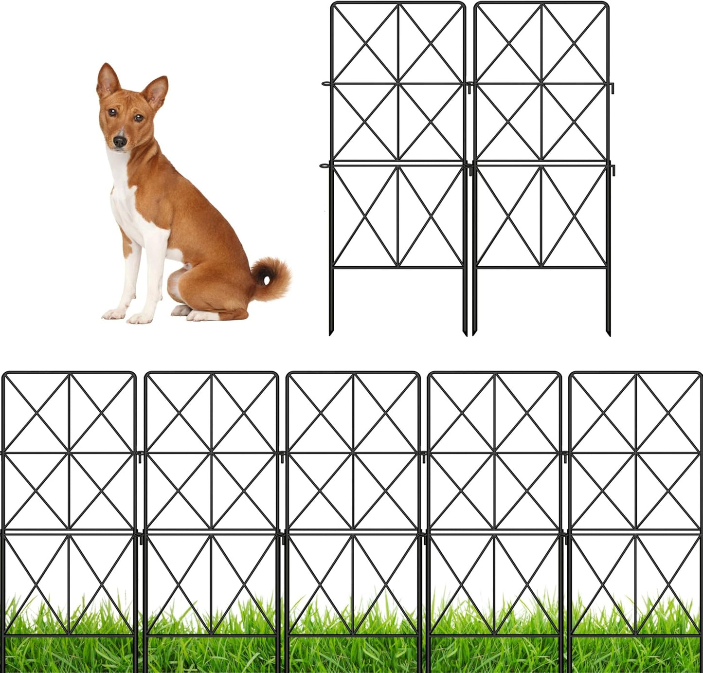 ShopLaLa Decorative Garden Fence (10 Panels) 12.5in(L) x 31in(H) Animal Barrier Fencing Rustproof Black Metal Wire Flower Edging for Landscape, Small Dog Fences Large No Dig Outdoor Yard Border D-F30C