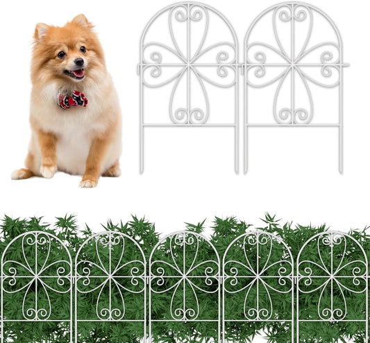 ShopLaLa Garden Fence Animal Barrier (10 Panels) 12in(L) x 24in(H) Rustproof Decorative White Metal Wire Fencing Flower Edging for Landscape Patio Yard Outdoor Decor No Dig, Fences for Dogs D-24