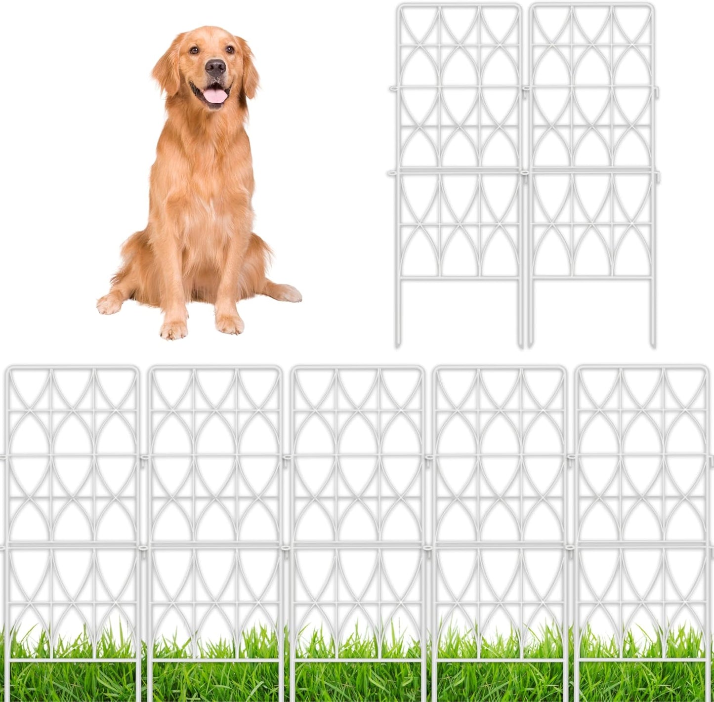 ShopLaLa Decorative Garden Fence (10 Panels) 12.5in(L) x 31in(H) Animal Barrier Fencing Rustproof White Metal Wire Flower Edging for Landscape, Small Dog Yard Gates Fences Tall No Dig Outdoor D-F30C