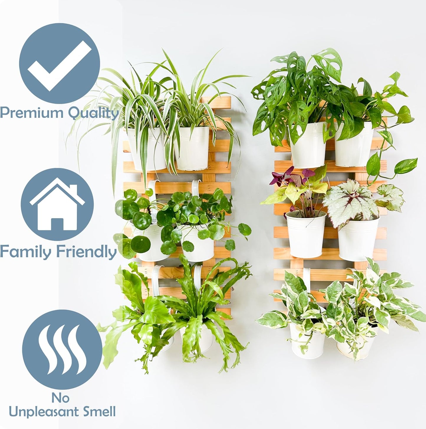 ShopLaLa Wooden Wall Planter - 2 Pack Wall Hanging Planters for Indoor Plants Ladder Wall Mount Natural Wood Holder Flower Pots Vertical Living Balcony Unique Large Green Plant Decor 23.6" (60cm)