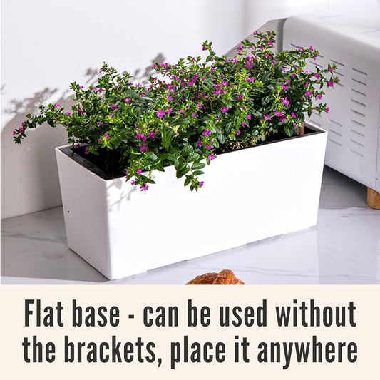 LaLaGreen Planter Box for Indoor Plants (2 Pack, 14 Inch) White Rectangular Self Watering Flower Pot, Window Boxes Planters with Drainage Decorative Modern Balcony Windowsill Herb Home Garden Kitchen