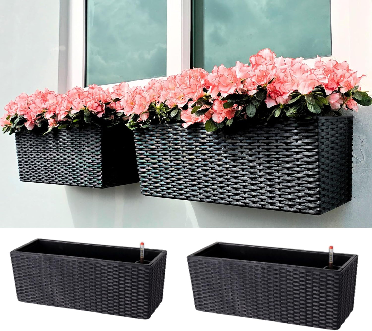 LaLaGreen Outdoor Wall Planters (20 Inch, 4 Pack) Wall Mounted Self Watering System Window Flower Boxes with Bracket, White Rectangular Plant Pot Container Indoor Modern Garden Herb Kitchen Home Decor