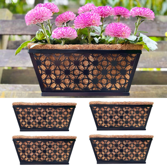 LaLaGreen Flower Wall Planter (12 in, 2 Pack) Black Metal Window Boxes
