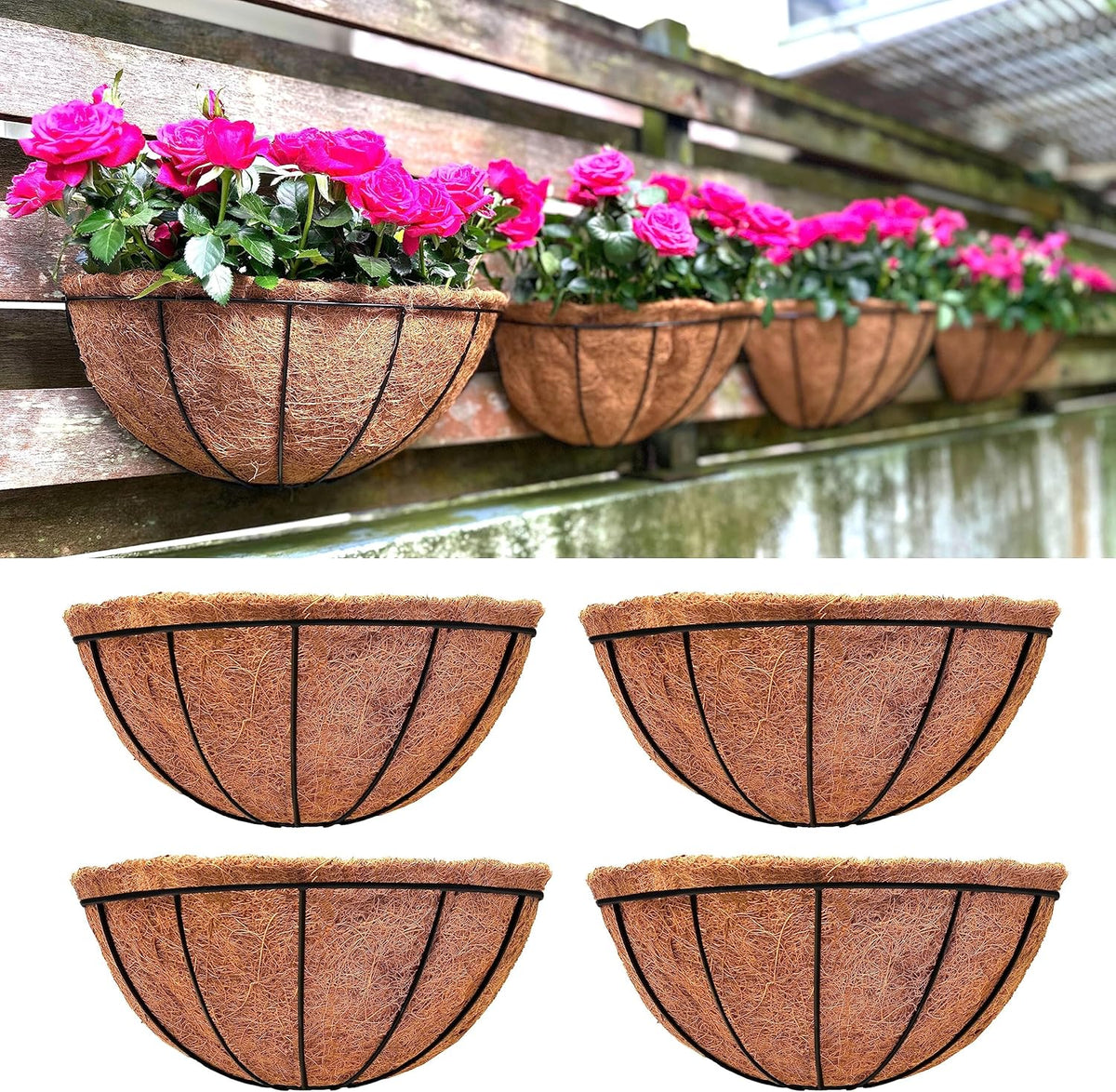 LaLaGreen Flat-Back Metal Wall Baskets with Coco Liners