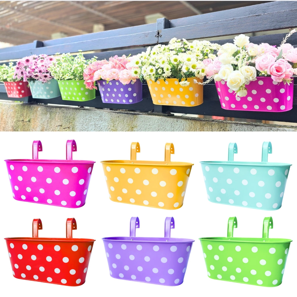 LaLaGreen Polka Dot Metal Railing Planter Boxes