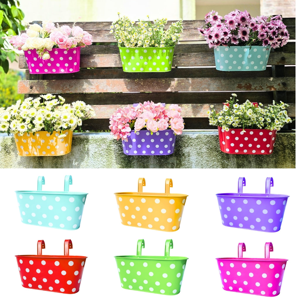 LaLaGreen Polka Dot Metal Railing Planter Boxes
