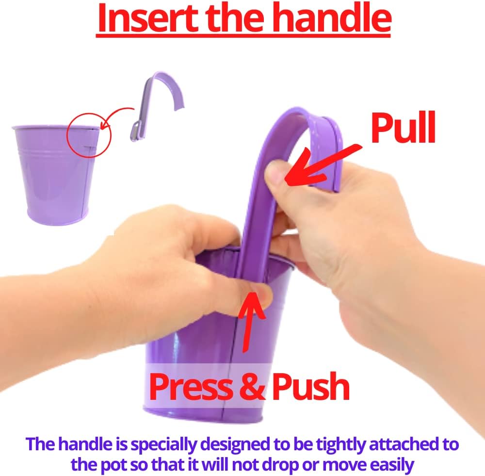 LaLaGreen Small Hanging Planters Outdoor - 10 Pack, 4 Inch Rainbow Planter Colorful Flower Pots Metal Iron, Rail Balcony Garden Deck Railing Plant Hanger Fence Wall, Herb Bucket Indoor Window Boxes