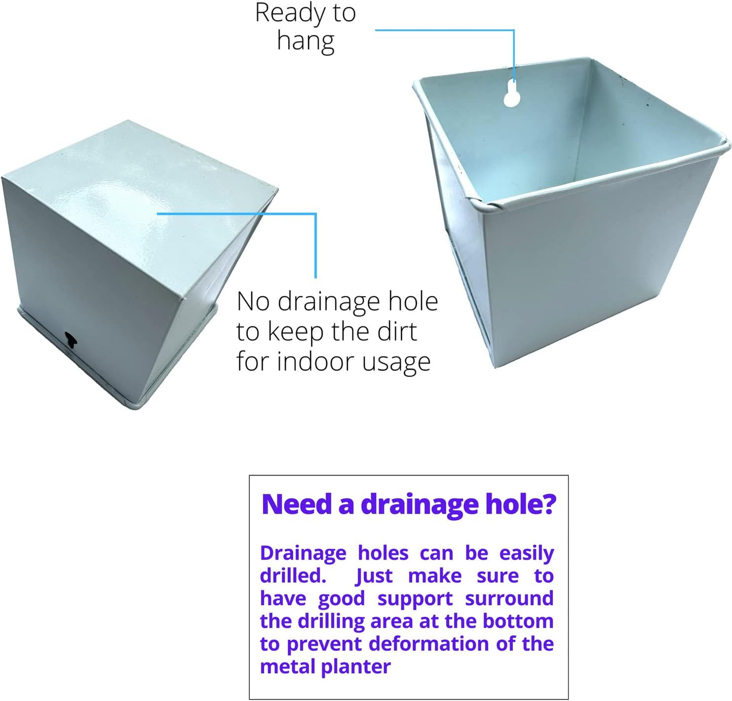 LaLaGreen Wall Planter - 6 Pack, 4 Inch Square Metal Wall Planter for Indoor Plants, Small White Wall Mounted Flower Pots Outdoor Herb Garden Decor, Balcony Railings Hanging Buckets Porch Patio