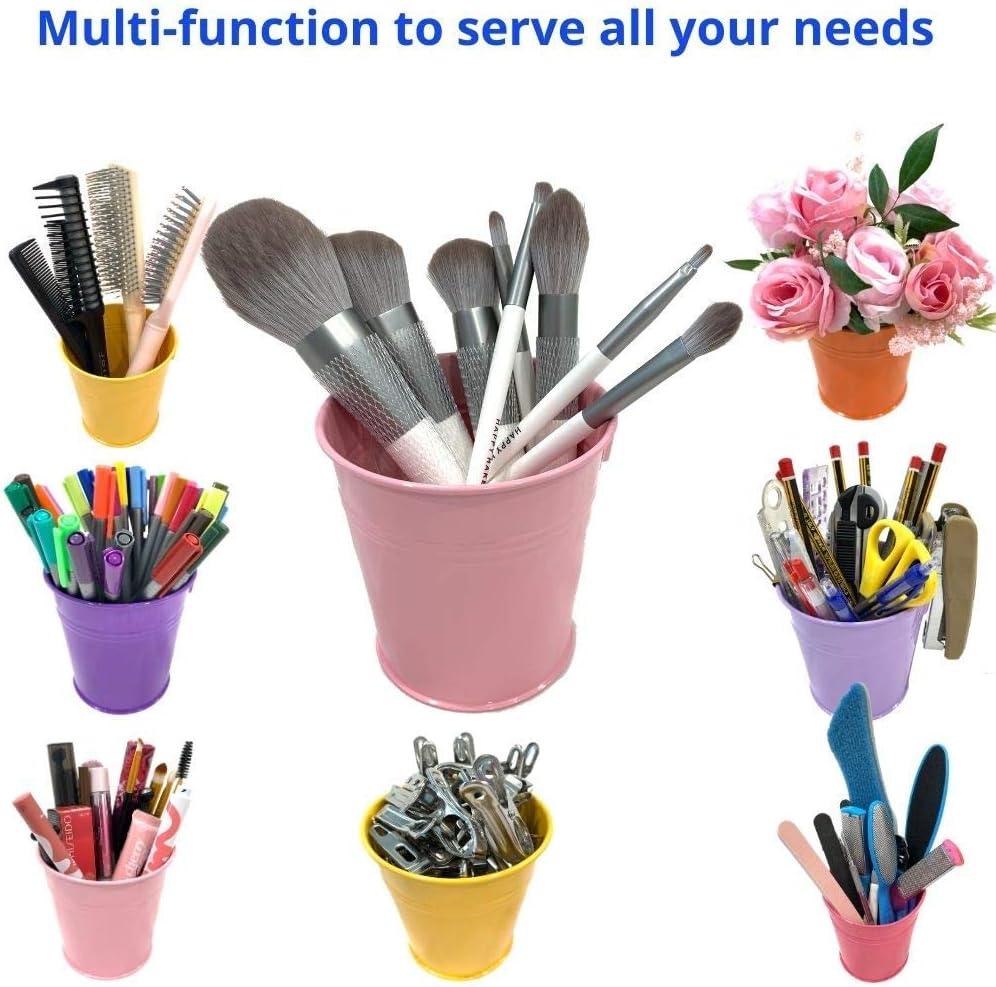 LaLaGreen Small Hanging Planters Outdoor - 10 Pack, 4 Inch Rainbow Planter Colorful Flower Pots Metal Iron, Rail Balcony Garden Deck Railing Plant Hanger Fence Wall, Herb Bucket Indoor Window Boxes