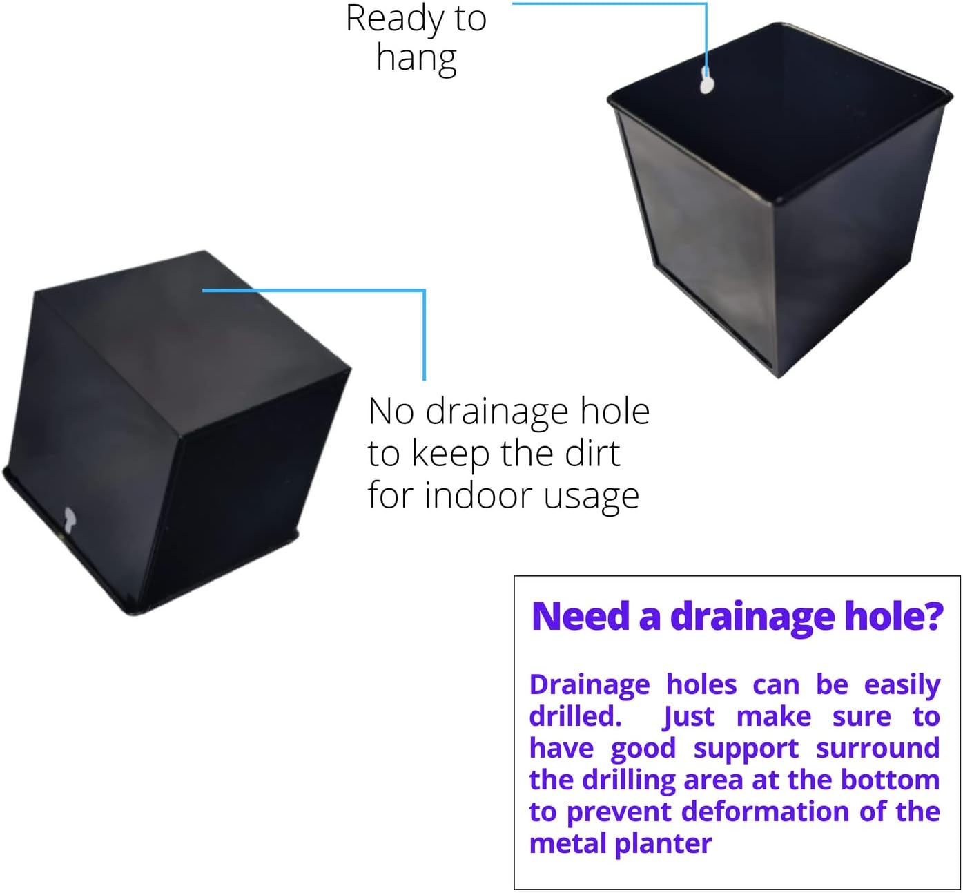 LaLaGreen Wall Planter - 6 Pack, 4 Inch Square Metal Wall Planter for Indoor Plants, Small Black Wall Mounted Flower Pots Outdoor Garden Decoration, Balcony Planters Railings Hanging Outdoor