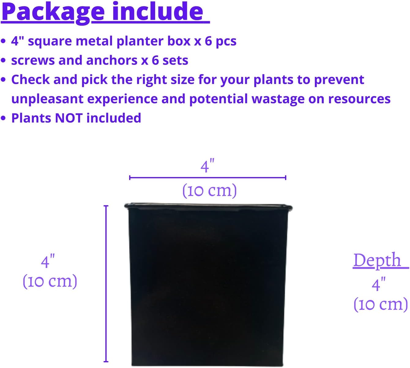 LaLaGreen Wall Planter - 6 Pack, 4 Inch Square Metal Wall Planter for Indoor Plants, Small Black Wall Mounted Flower Pots Outdoor Garden Decoration, Balcony Planters Railings Hanging Outdoor