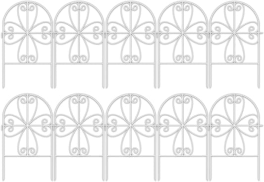 ShopLaLa Garden Fence Animal Barrier (10 Panels) 12in(L) x 24in(H) Rustproof Decorative White Metal Wire Fencing Flower Edging for Landscape Patio Yard Outdoor Decor No Dig, Fences for Dogs D-24