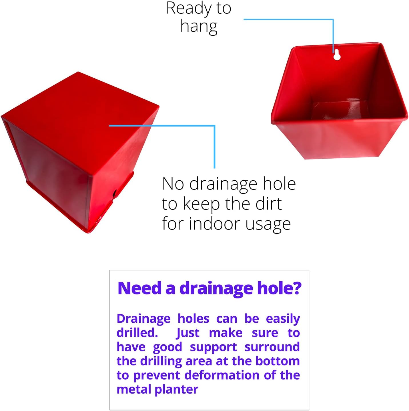 LaLaGreen Wall Planter - 6 Pack, 4 Inch Square Red Metal Wall Planter for Indoor Plants, Small Wall Mounted Christmas Decoration Flower Pots Outdoor Herb Garden, Balcony Railings Buckets Fence Porch