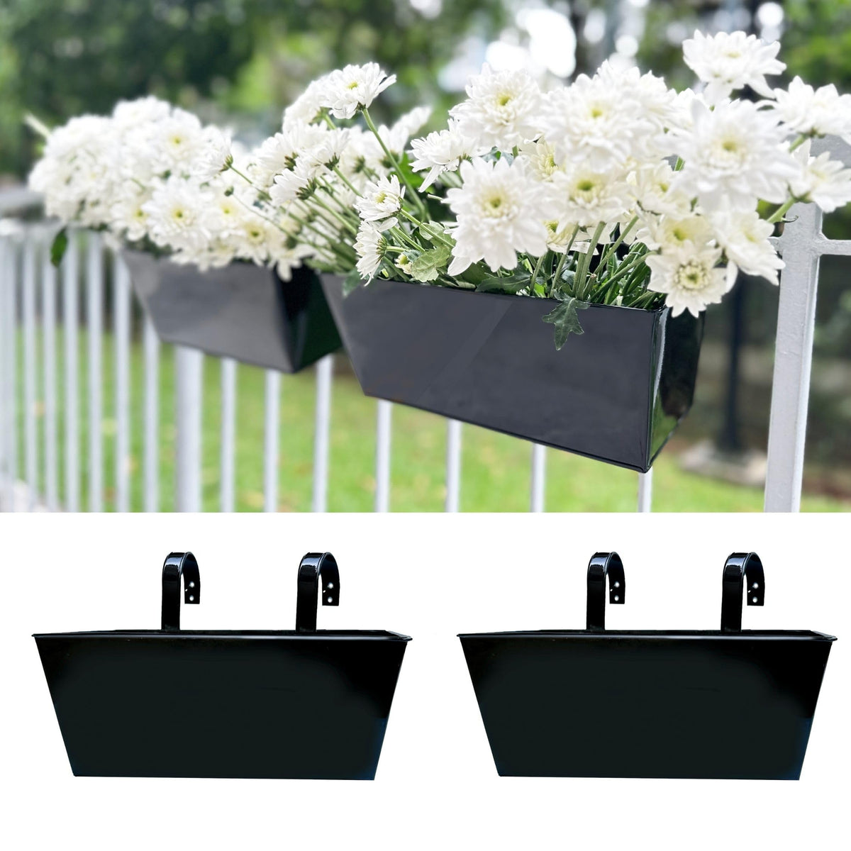 LaLaGreen Rectangular Metal Railing Planter Boxes