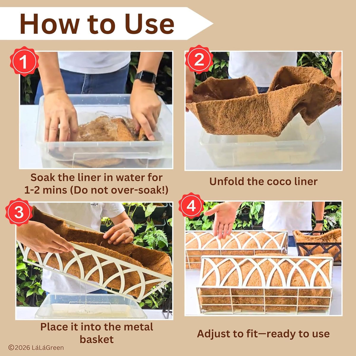 LaLaGreen Rectangular Coconut Coir Replacement Liners for Window Boxes