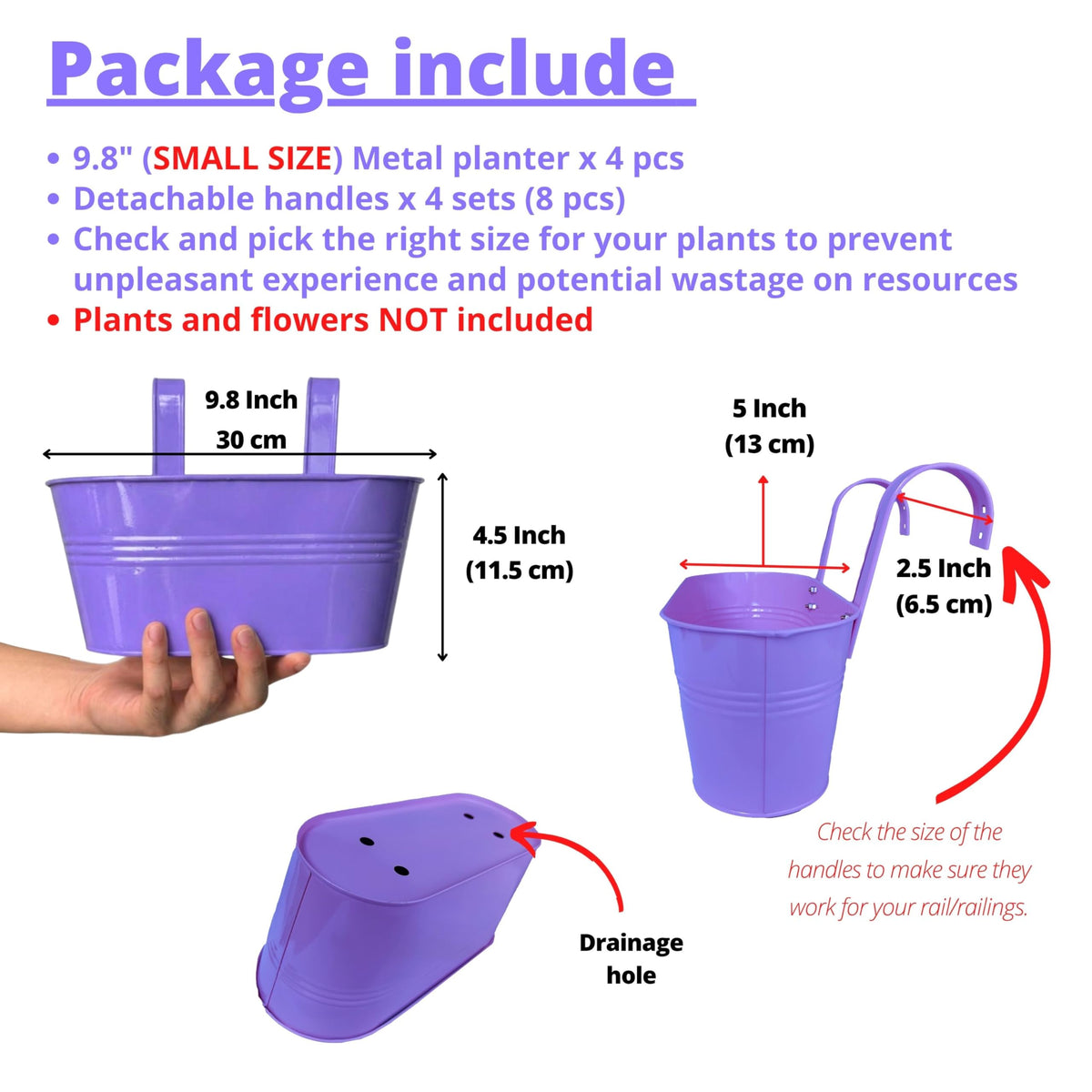 LaLaGreen Colorful Oval Metal Railing Planter Boxes