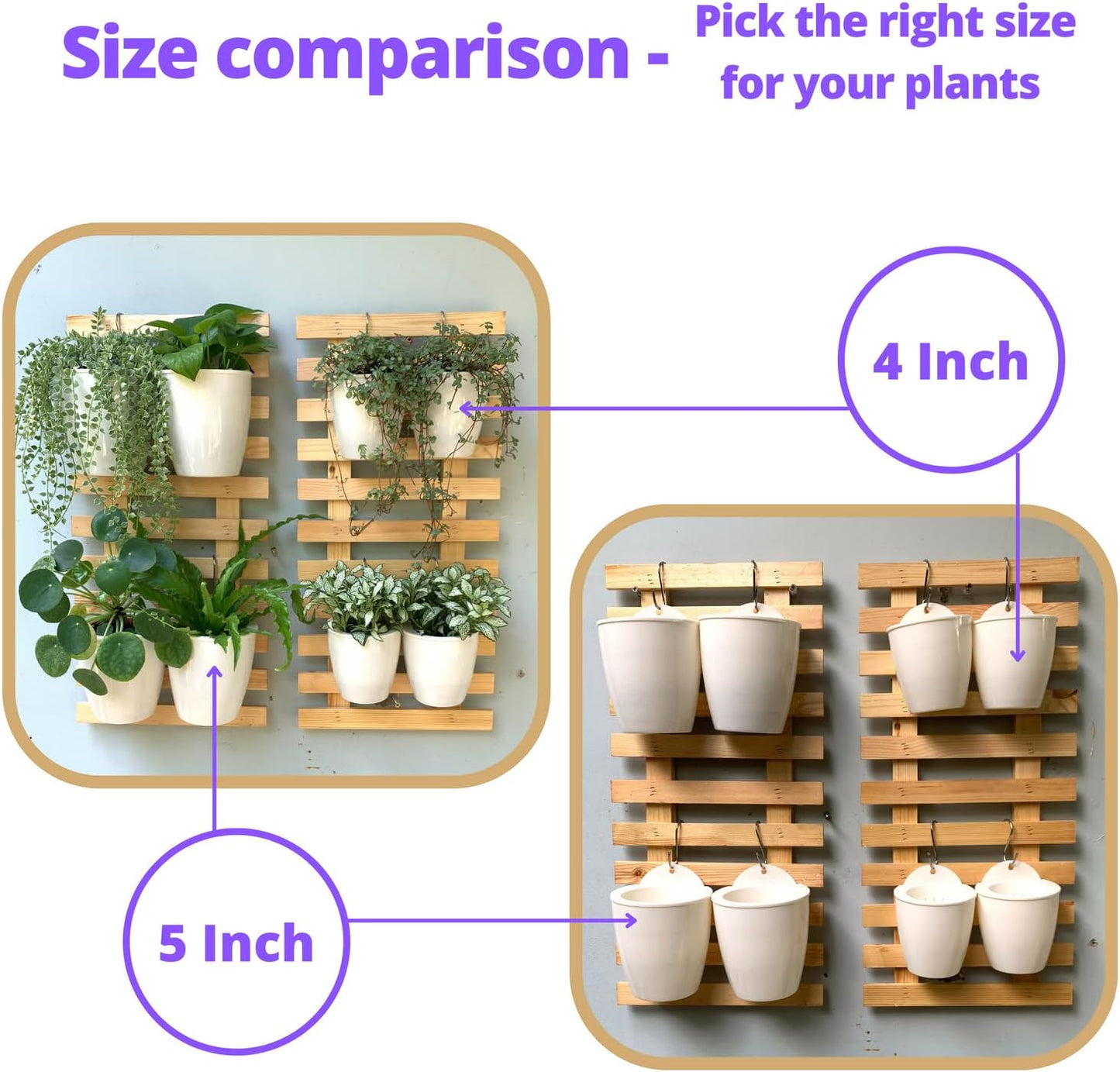 LaLaGreen Wall Mounted Planters for Indoor Plants - 10 Pack, 5 Inch Self Watering Plastic Pot, Living Hanging Eco Wall Planter System, Trendy Live Wall Garden for Herb, White