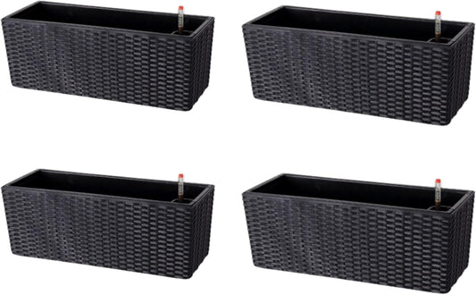 LaLaGreen Outdoor Wall Planters (20 Inch, 4 Pack) Wall Mounted Self Watering System Window Flower Boxes with Bracket, White Rectangular Plant Pot Container Indoor Modern Garden Herb Kitchen Home Decor