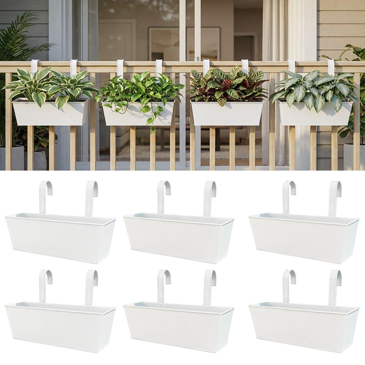 LaLaGreen Rectangular Metal Railing Planter Boxes