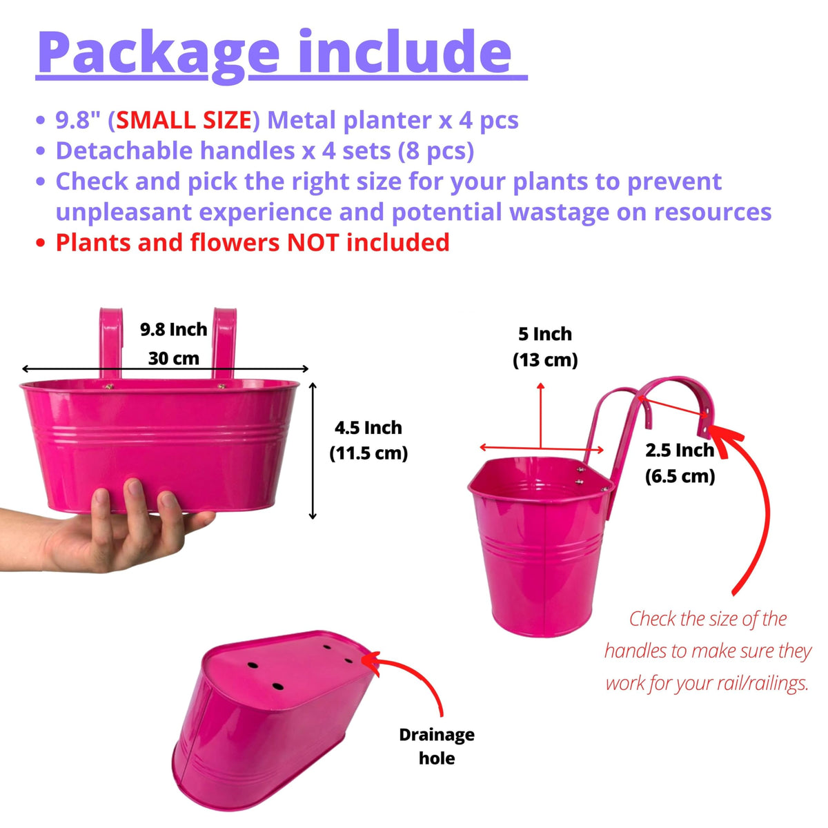 LaLaGreen Colorful Oval Metal Railing Planter Boxes