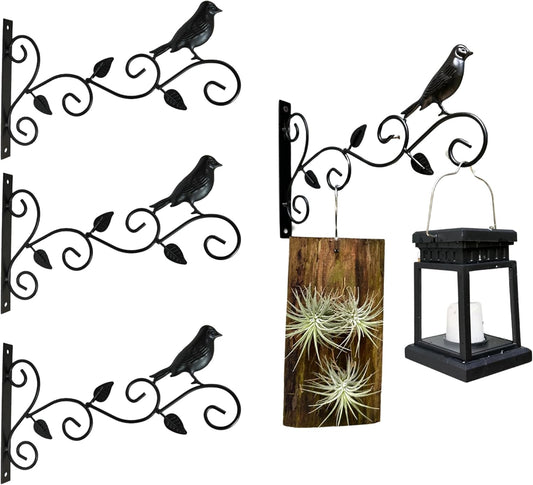 LaLaGreen Outdoor Hanging Brackets (12 Inch, 4 pack) Black Metal Wall Mounted Bracket for Bird Feeder Hanging Flower Baskets, Decorative Hanger Lanterns, Wind Chimes Modern Garden Home Decors Design A