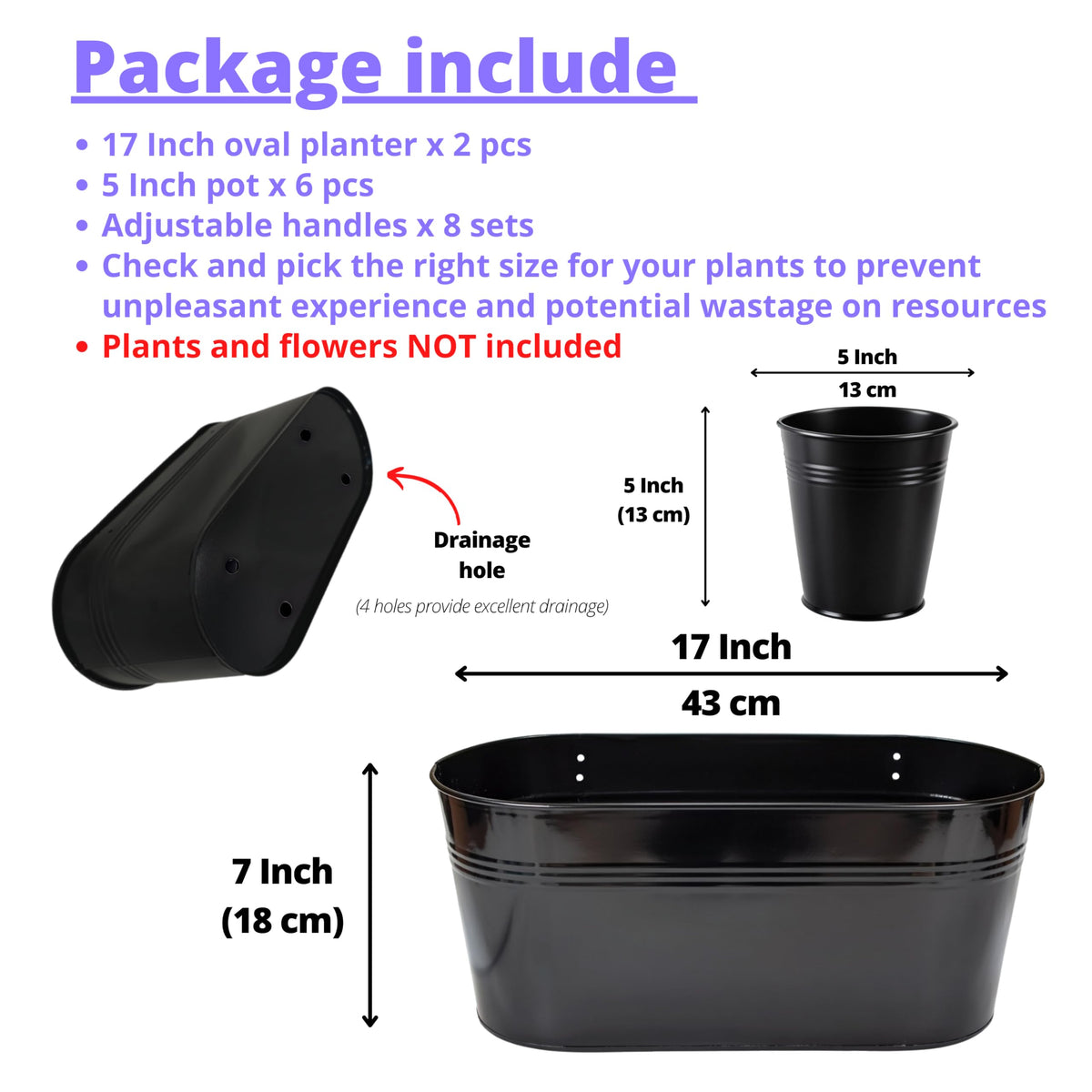 LaLaGreen Oval and Round Metal Railing Planter Combo