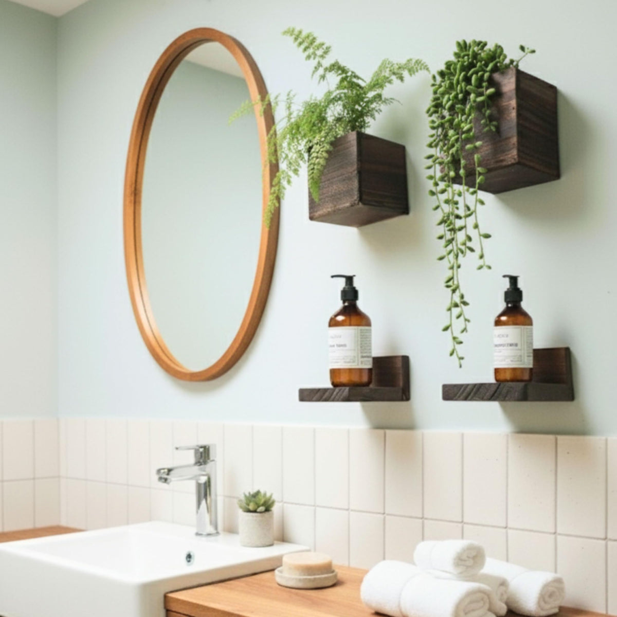 LaLaGreen Wooden Wall Planter Boxes and Floating Shelves Set