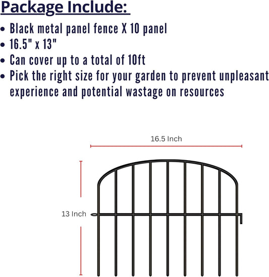 ShopLaLa Garden Fence Border (10 Panels) 12in(L) x 16.5in(H) Decorative Metal Wire Animal Barrier Fencing, Rustproof Flower Edging for Landscape Patio Outdoor Decor, Dog Gates and Border Black M-L16.5