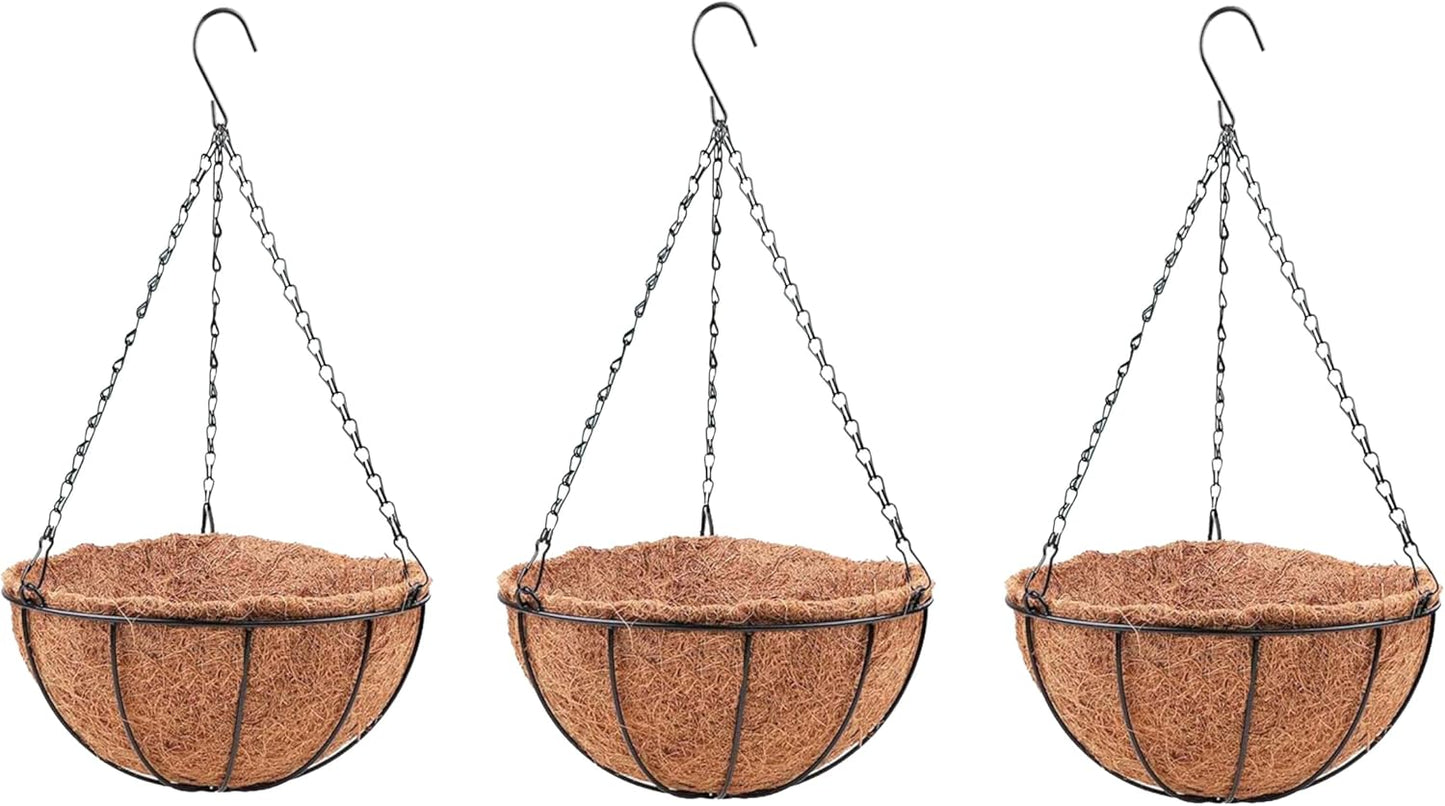 LaLaGreen Hanging Baskets for Plants Outdoor (4 Pack, 8 Inch) Hanging Planters Outdoor with Coco Liner, Small Round Flower Pots with Hanger Metal Wire Holder Deck Patio Porch Garden Balcony Decor