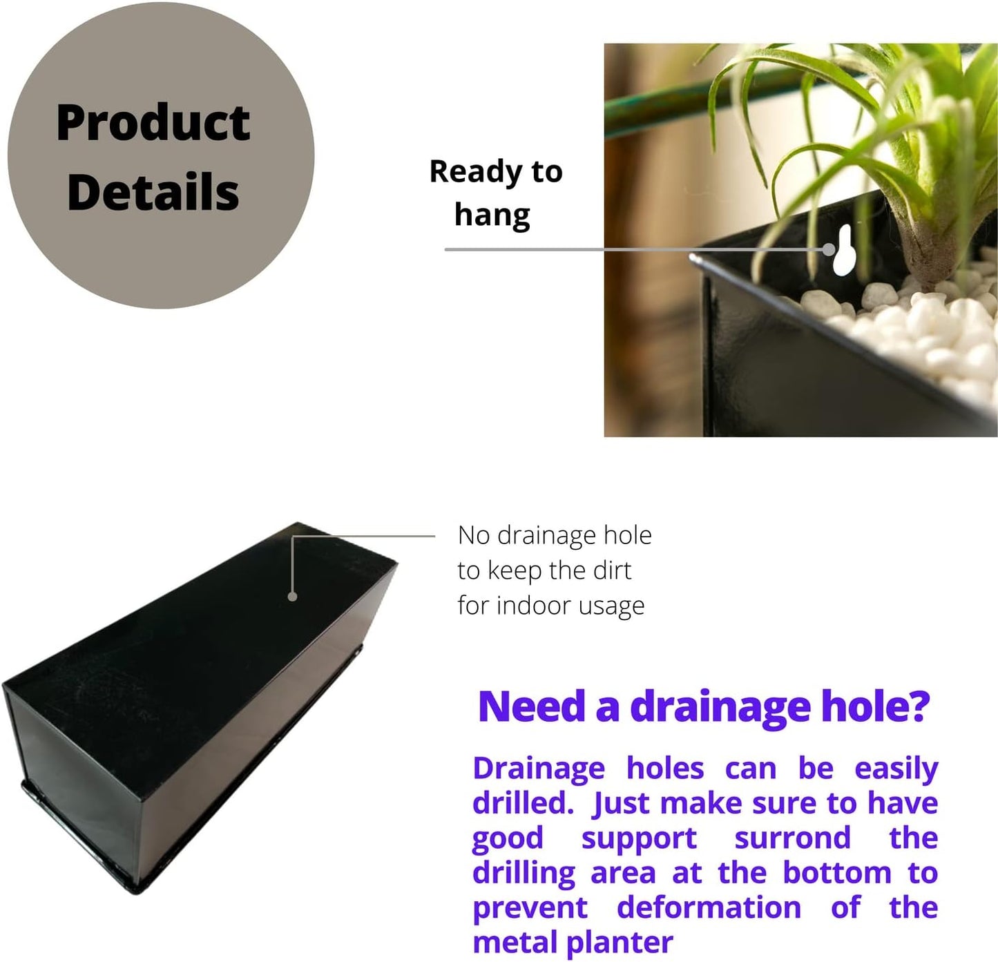 LaLaGreen Wall Planter (3 Pack, 12 Inch) Large Wall Mount Succulent Planters Black, Wall Hanging Rectangular Metal Flower Pot Window Planter Box Fence Railing Minimalist Floating Shelve Indoor Outdoor