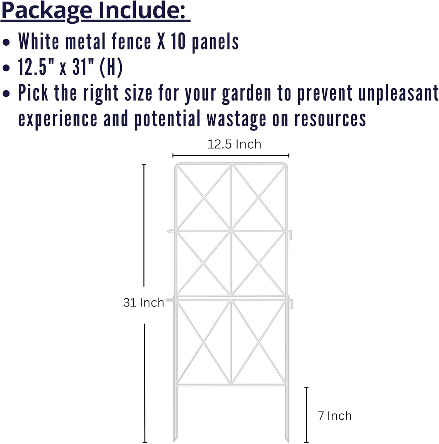 ShopLaLa Decorative Garden Fence (10 Panels) 12.5in(L) x 31in(H) Animal Barrier Fencing Rustproof White Metal Wire Flower Edging for Landscape, Dog Yard Gates Fences Tall No Dig Outdoor Decor D-F30B