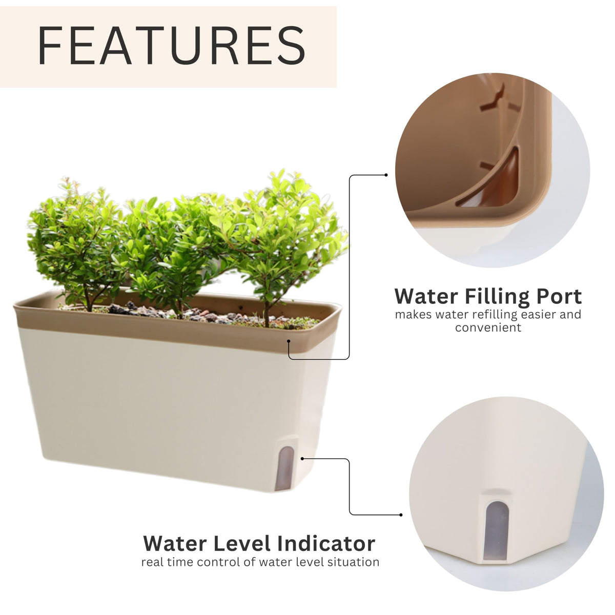 LaLaGreen Planter Boxes Outdoor (3 Pack, 10.5 Inch) Orange Green Brown Rectangular Window Box Herb Plants, Self-Watering Large Indoor Flower Pot Succulent Porch Balcony Windowsill kitchen office Decor