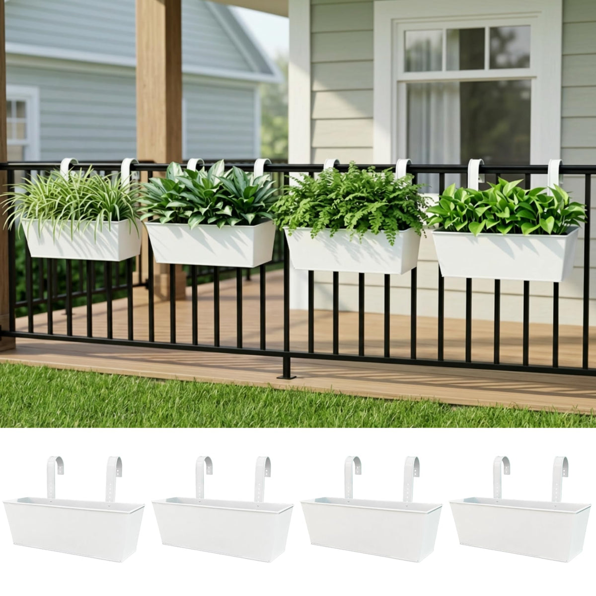LaLaGreen Rectangular Metal Railing Planter Boxes