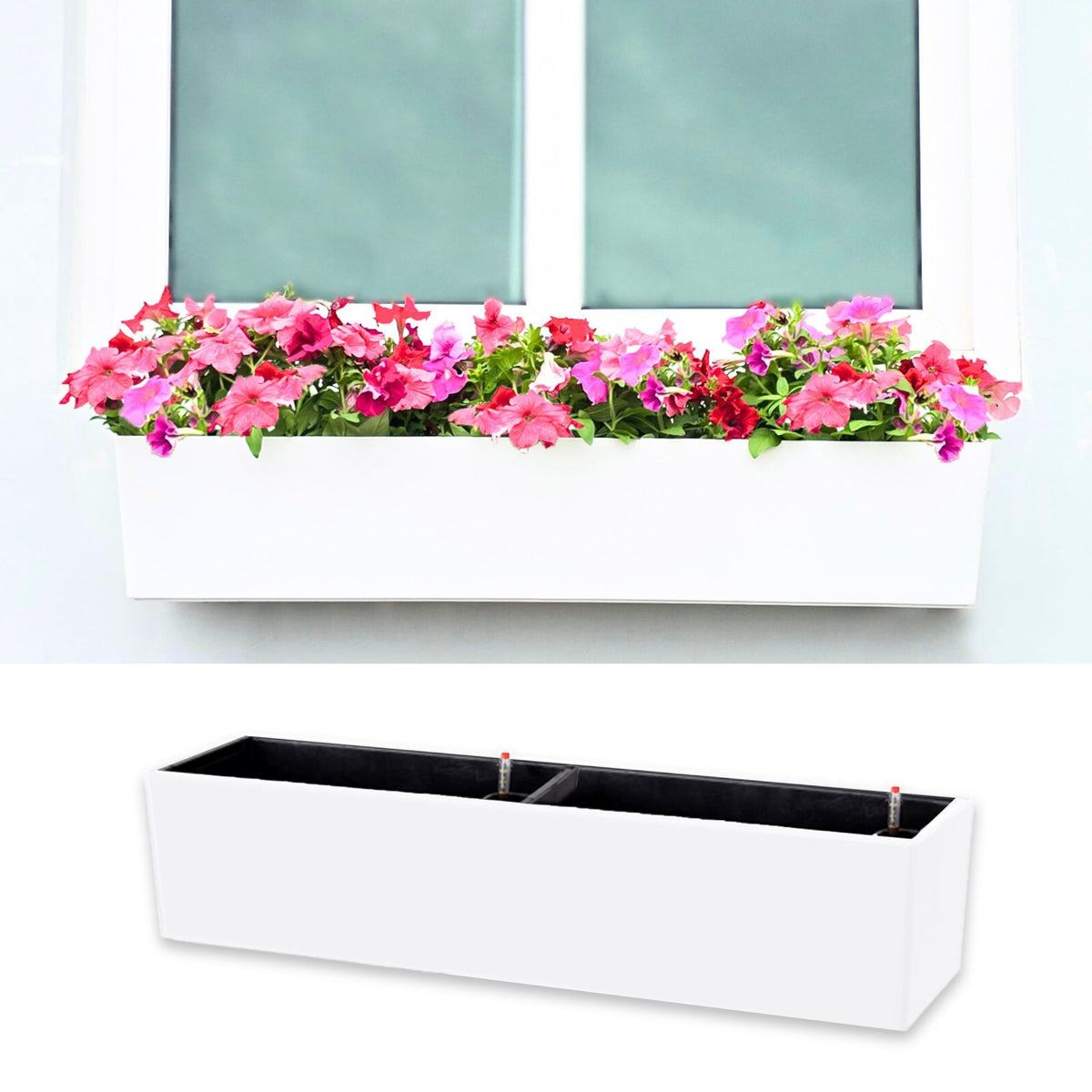 LaLaGreen Hanging Planter Boxes Outdoor (40 Inch, 2 Pack) Black Window Flower Box with Bracket, Large Rectangular Self Watering System Vertical Plant Container Wall Mounted Indoor Succulent Herb Decor