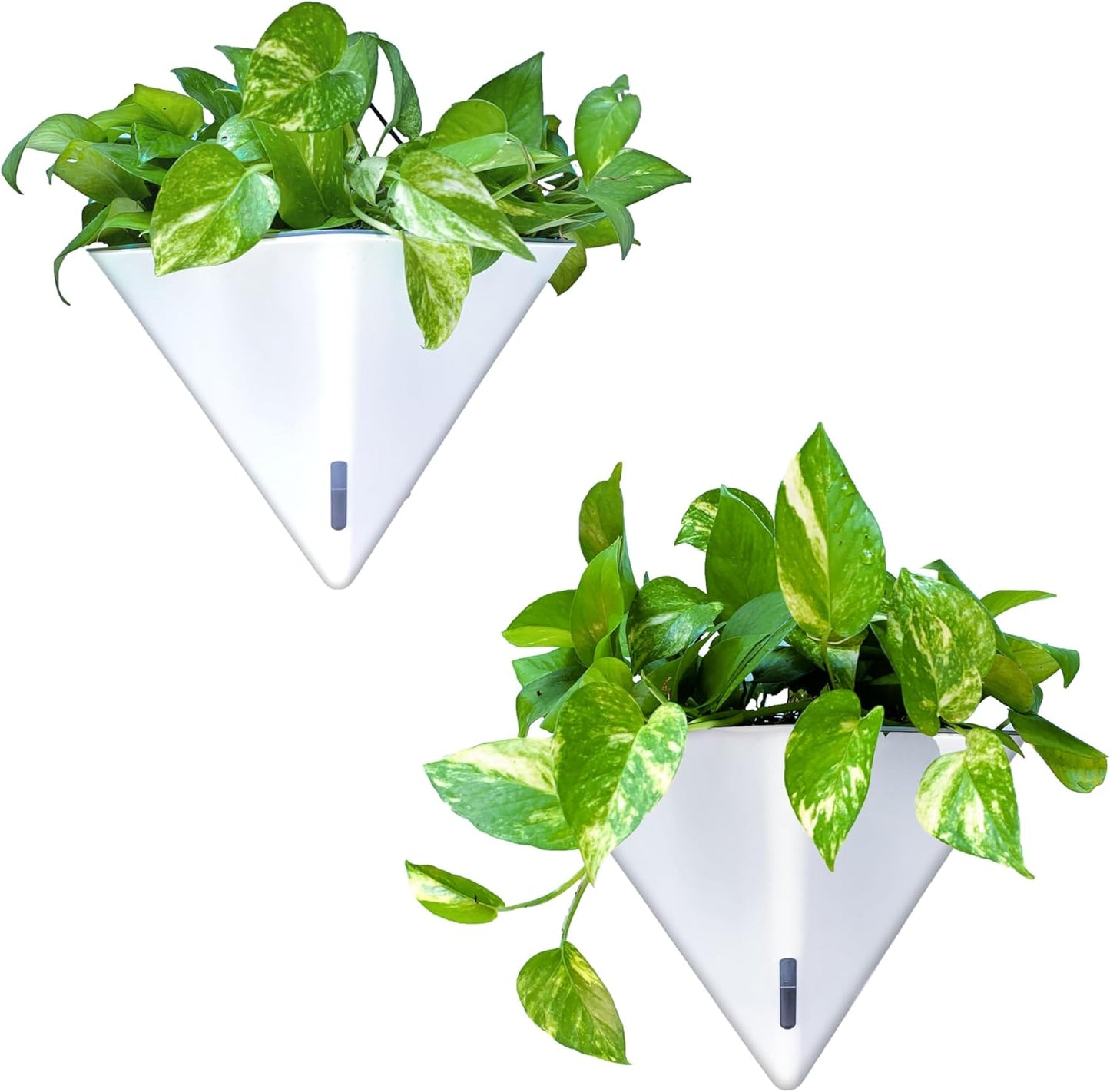 LaLaGreen Wall Planters - 4 Pack, 12 Inch Large Self Watering White and Gray Mixed Color Geometric Indoor Vertical Garden Plant Wall Hanging Flower Vase Vessel with Black Metal Hanger Modern Stylish