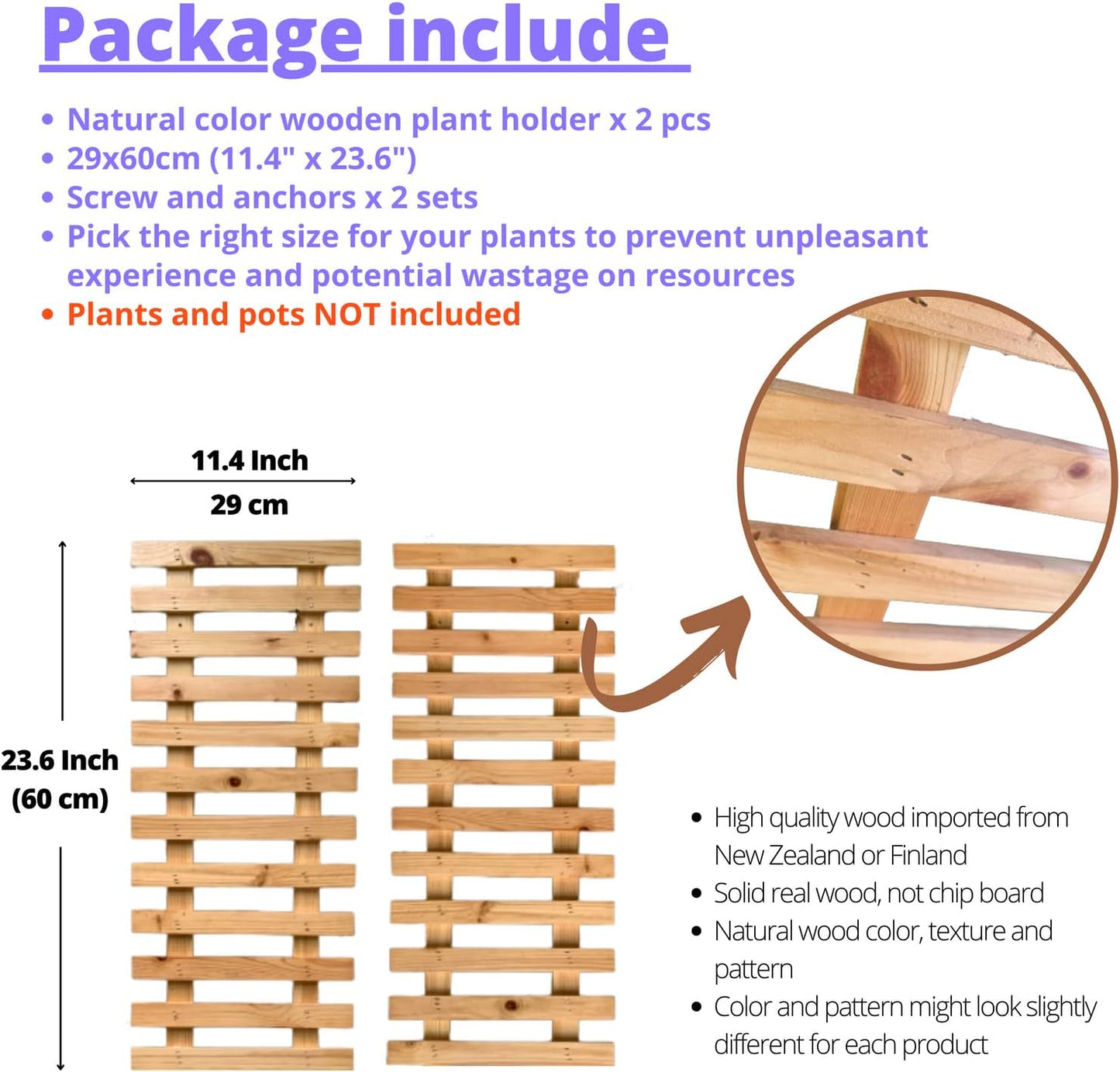 ShopLaLa Wooden Wall Planter - 2 Pack Wall Hanging Planters for Indoor Plants Ladder Wall Mount Natural Wood Holder Flower Pots Vertical Living Balcony Unique Large Green Plant Decor 23.6" (60cm)