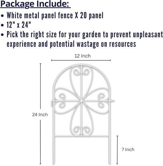 ShopLaLa Garden Fence Animal Barrier (20 Panels) 12in(L) x 24in(H) Rustproof Decorative Metal Wire Fencing Flower Edging for Landscape Patio Yard Outdoor Decor No Dig, White Fences for Dogs D-C24
