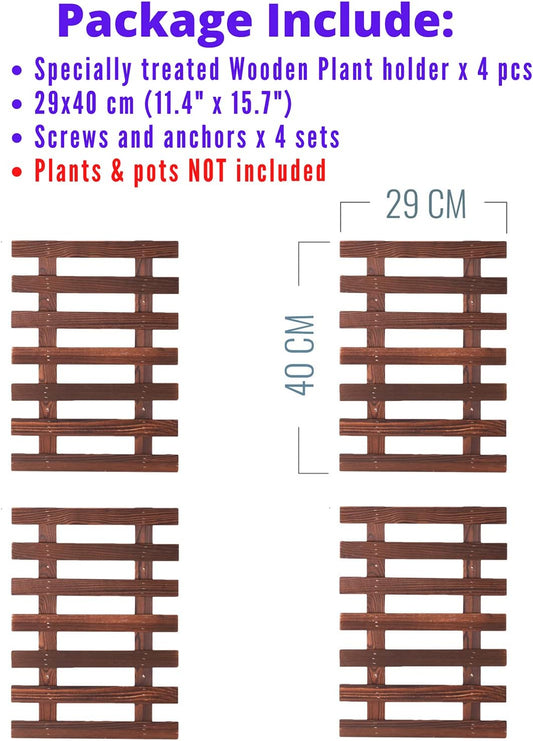 ShopLaLa Wall Planters - 4 Pack Wooden Hanging Planter for Indoor Outdoor Plants, Air Plant Succulent Orchid Holder, Live Vertical Garden Wall Mounted Plant Stand, Wall Christmas Decor 15.7" (40cm)