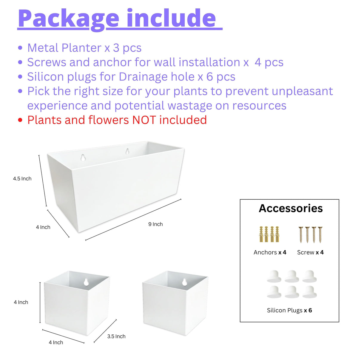 LaLaGreen Rectangular Carbon-Steel Wall Planter Set